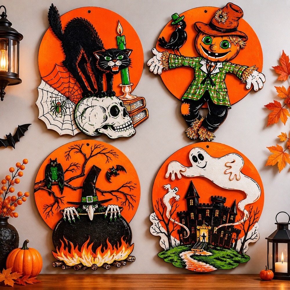 Vintage Beistle Halloween Die Cuts USA Mid Century Cat Ghost Witch Pumpkin Lot